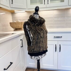 Love Token Rabbit Fur Black Brown Pull Over Vest-S
